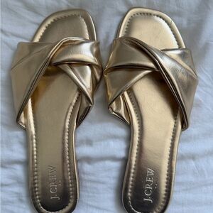 J. Crew Gold Metallic Knotted Slide Sandals